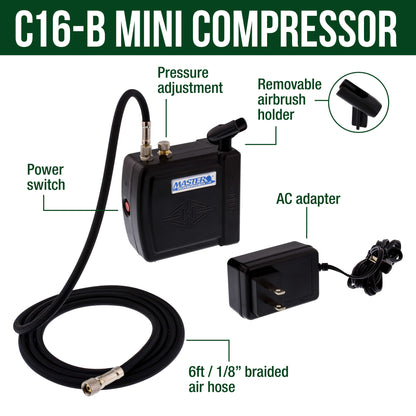 Multi-Purpose with Mini Air Compressor, Gravity Feed Airbrush & Guide Book - Portable Airbrush Kit with Compressor for Nail Art