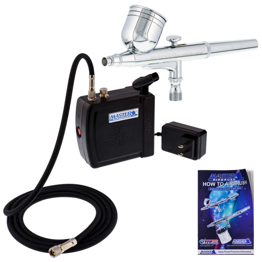 Multi-Purpose Airbrushing System Kit with Portable Mini Air Compressor - Gravity Feed Dual-Action Airbrush plus Air Hose