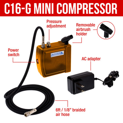 Multi-Purpose with Mini C16-G Air Compressor, Airbrush & ARC Card - Portable Airbrush Kit with Compressor for Nail Art, Miniature