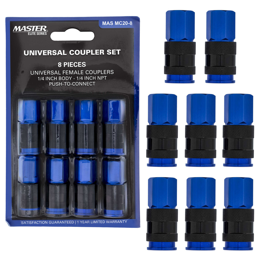 Master Elite Series 8 Piece Universal Air Hose Quick Push Connect Coup TCP Global Master Elite Series 8 Piece Universal Air Hose Quick Push Connect Coup TCP Global