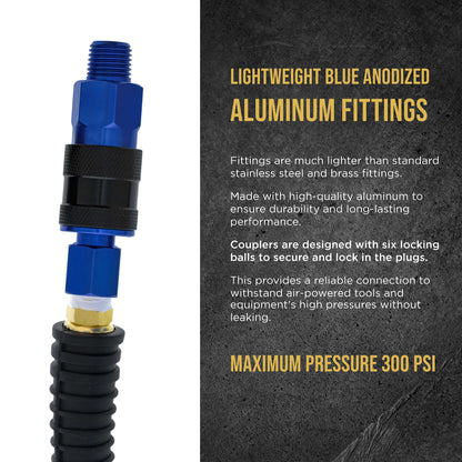 Series 8 Piece Universal Air Hose Quick Push Connect Coupler Set with 1/4" NPT Male Threads - Accepts 3 Common Plugs Types, I/M Industrial, T Auto, A ARO