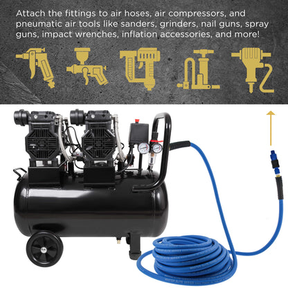 Series 8 Piece Universal Air Hose Quick Push Connect Coupler Set with 1/4" NPT Male Threads - Accepts 3 Common Plugs Types, I/M Industrial, T Auto, A ARO