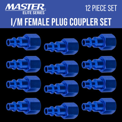 Series 12 Piece Industrial I / M Type Plug Fittings Set with 1/4" NPT Female Threads - Attach to Quick-Connect Couplers, Air Hoses, Compressors, Pneumatic Air Tools, Spray Guns, Sanders
