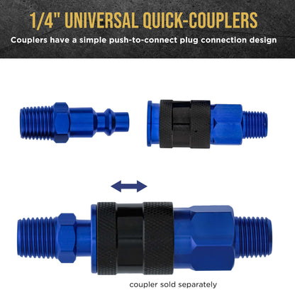 Series 12 Piece Industrial I / M Type Plug Air Fittings Set with 1/4" NPT Male Threads - Attach to Quick-Connect Couplers, Hoses, Compressors, Pneumatic Air Tools, Spray Guns, Sanders