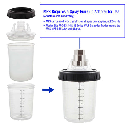 Master Paint System MPS Disposable Paint Spray Gun Cup Liners and Lid System, 50 Pack Mini Size 6 Ounce (180ml) Kit