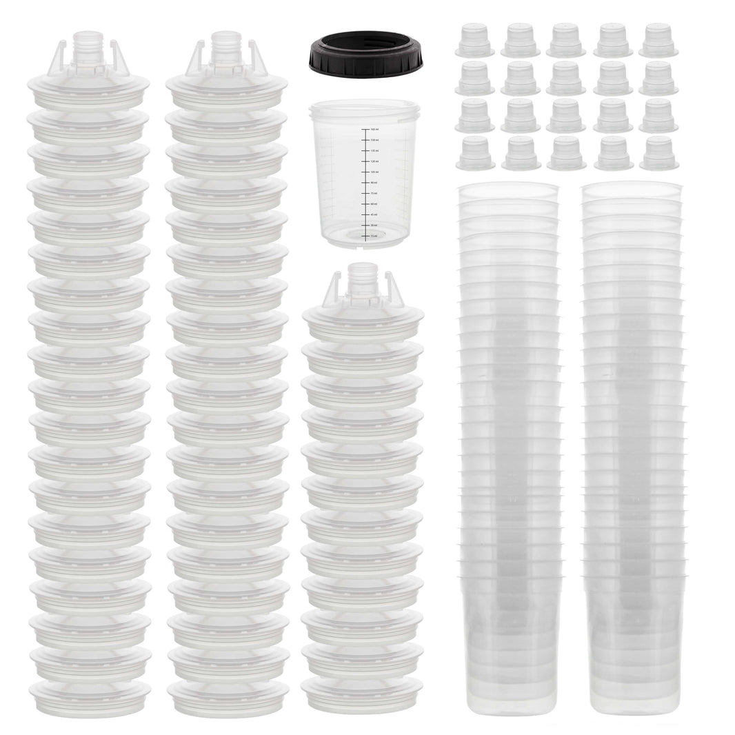 Master Paint System MPS Disposable Paint Spray Gun Cup Liners and Lid System, 50 Pack Mini Size 6 Ounce (180ml) Kit