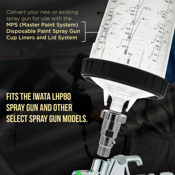 Master Paint System MPS Spray Gun Cup Adapter 800 - Converts Iwata LPH80 Spray Guns for Use with MPS Disposable Spray Gun Cup Liners & Lid System