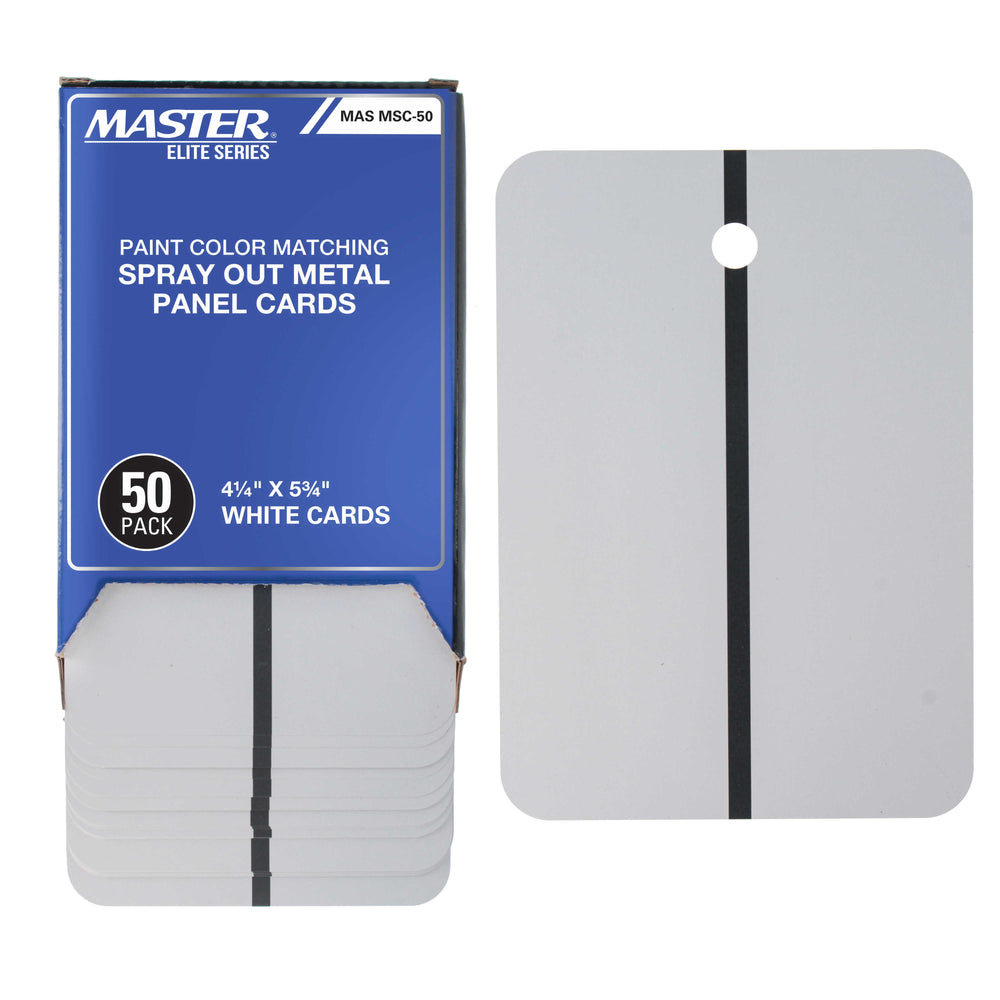 Master Elite Paint Color Matching Spray Out Metal Panel Cards (Pack of 50, White) - Test Coverage, Sheen, Metallic Flow - Check Color Match Accuracy