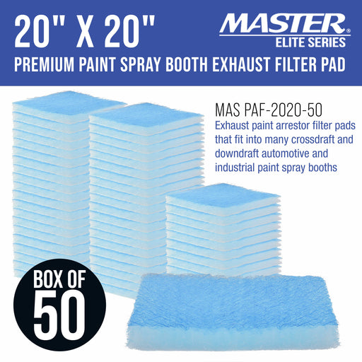 Premium Paint Spray Booth Exhaust Filter Pad 20" x 20", Box of 50-18 Gram Fiberglass Paint Arrestors - Captures Traps Overspray Paint Particles in Auto Car Autobody Refinish Booths