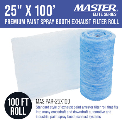 Premium Paint Spray Booth Exhaust Filter Roll, 25" x 100' - 18 Gram Fiberglass Paint Arrestor - Traps Overspray Paint Particles