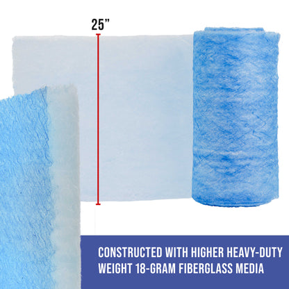 Premium Paint Spray Booth Exhaust Filter Roll, 25" x 100' - 18 Gram Fiberglass Paint Arrestor - Traps Overspray Paint Particles