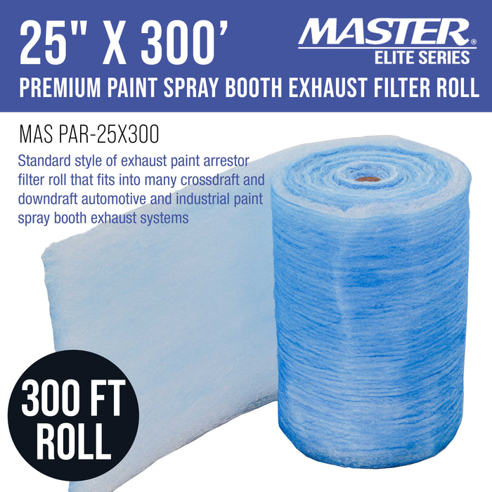 Master Elite Premium Paint Spray Booth Exhaust Filter Roll, 25" x 300' - 18 Gram Fiberglass Paint Arrestor - Traps Overspray Paint Particles, Auto