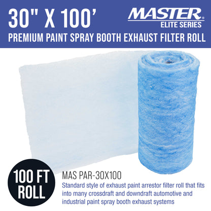 Premium Paint Spray Booth Exhaust Filter Roll, 30" x 100' - 18 Gram Fiberglass Paint Arrestor - Traps Overspray Paint Particles