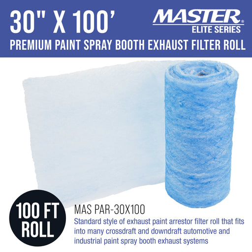 Master Elite Premium Paint Spray Booth Exhaust Filter Roll, 30" x 100' - 18 Gram Fiberglass Paint Arrestor - Traps Overspray Paint Particles, Auto