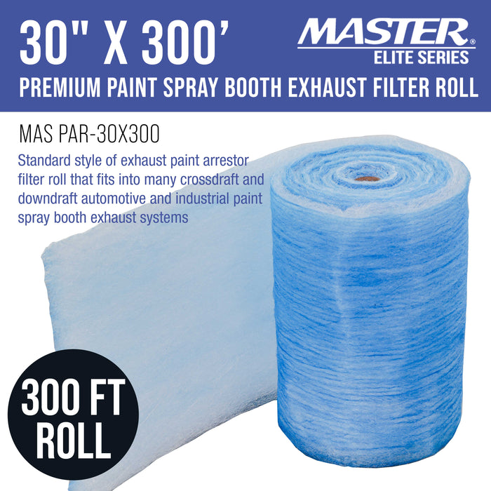 Master Elite Premium Paint Spray Booth Exhaust Filter Roll, 30" x 300' - 18 Gram Fiberglass Paint Arrestor - Traps Overspray Paint Particles, Auto