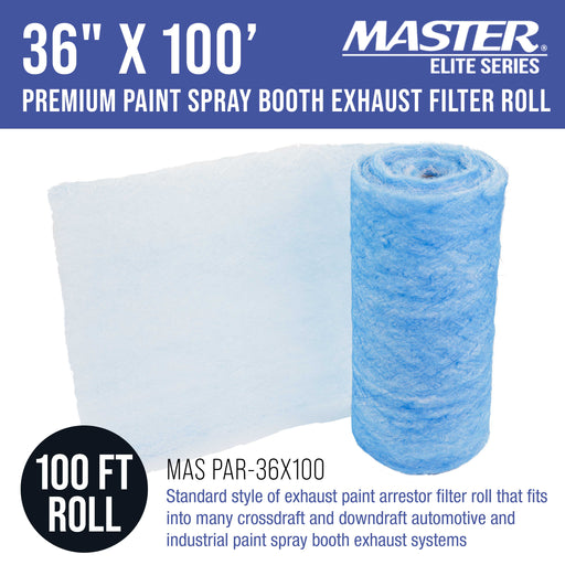 Master Elite Premium Paint Spray Booth Exhaust Filter Roll, 36" x 100' - 18 Gram Fiberglass Paint Arrestor - Traps Overspray Paint Particles, Auto