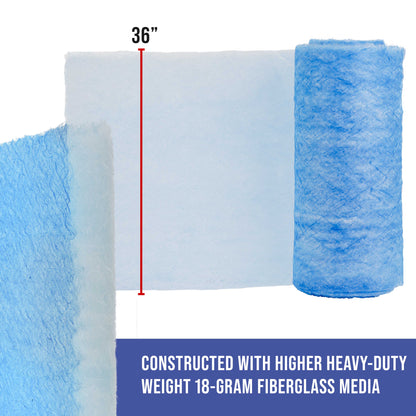 Premium Paint Spray Booth Exhaust Filter Roll, 36" x 100' - 18 Gram Fiberglass Paint Arrestor - Traps Overspray Paint Particles