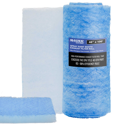 Master Elite Premium Paint Spray Booth Exhaust Filter Roll, 48" x 100' - 18 Gram Fiberglass Paint Arrestor - Traps Overspray Paint Particles, Auto
