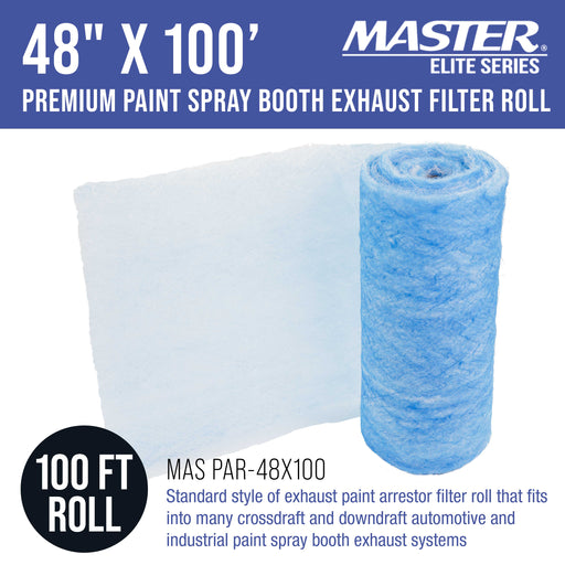 Master Elite Premium Paint Spray Booth Exhaust Filter Roll, 48" x 100' - 18 Gram Fiberglass Paint Arrestor - Traps Overspray Paint Particles, Auto