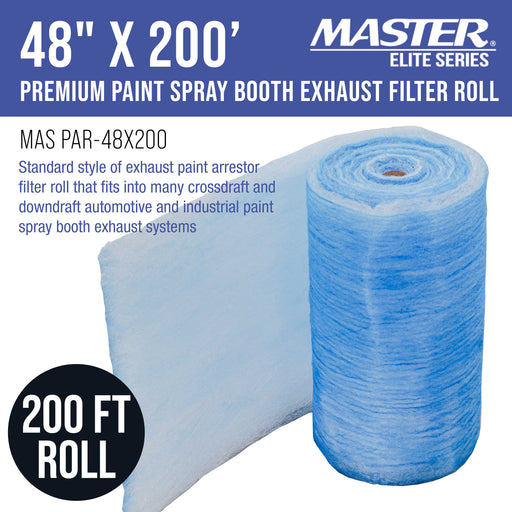 Master Elite Premium Paint Spray Booth Exhaust Filter Roll, 48" x 200' - 18 Gram Fiberglass Paint Arrestor - Traps Overspray Paint Particles, Auto