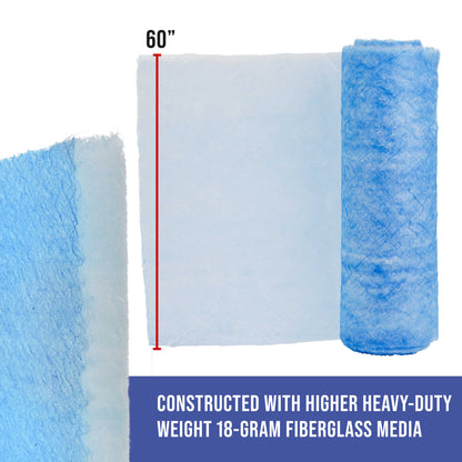 Premium Paint Spray Booth Exhaust Filter Roll, 60" x 100' - 18 Gram Fiberglass Paint Arrestor - Traps Overspray Paint Particles