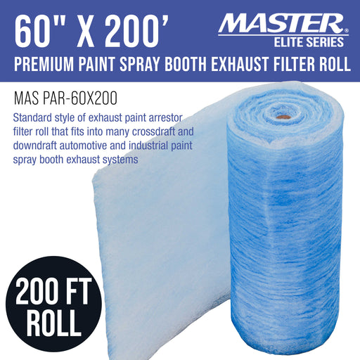 Master Elite Premium Paint Spray Booth Exhaust Filter Roll, 60" x 200' - 18 Gram Fiberglass Paint Arrestor - Traps Overspray Paint Particles, Auto