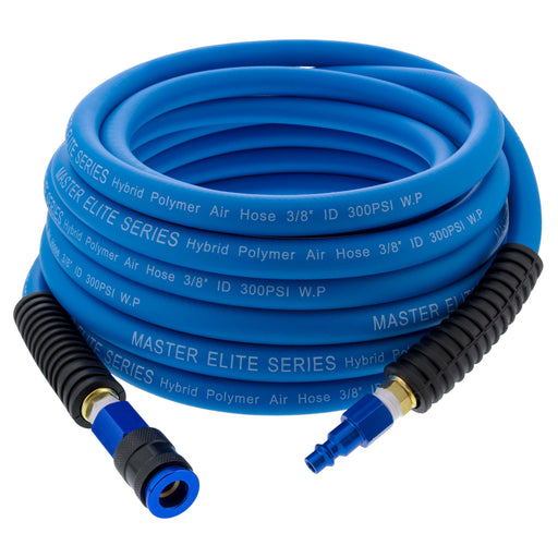 Master Elite Series 25-Foot Hybrid Polymer Air Hose with 1/4" NPT Male Ends, 3/8" ID - Universal Aluminum Quick Coupler & Plug - Light Strong Flexible