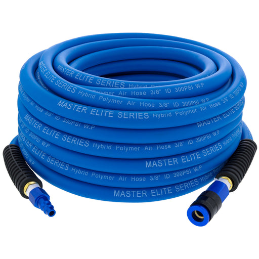 Master Elite Series 50-Foot Hybrid Polymer Air Hose with 1/4" NPT Male Ends, 3/8" ID - Universal Aluminum Quick Coupler & Plug - Light Strong Flexible