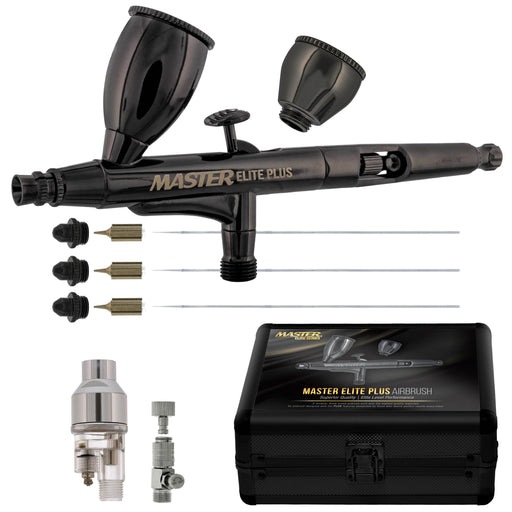 Master Elite Plus Ultimate Airbrush Set, Model 120 - Elite Level Spray Performance Dual-Action Gravity Feed Airbrush Kit, 0.2, 0.3 and 0.5 mm Tips
