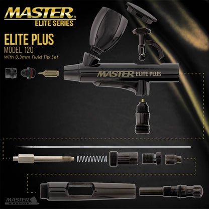 Plus Airbrush Set - Elite Level Performance Dual-Action Gravity Feed Airbrush Kit with Case, 0.3mm Tip, 2 Cups, Filter - Auto, Art, Hobby