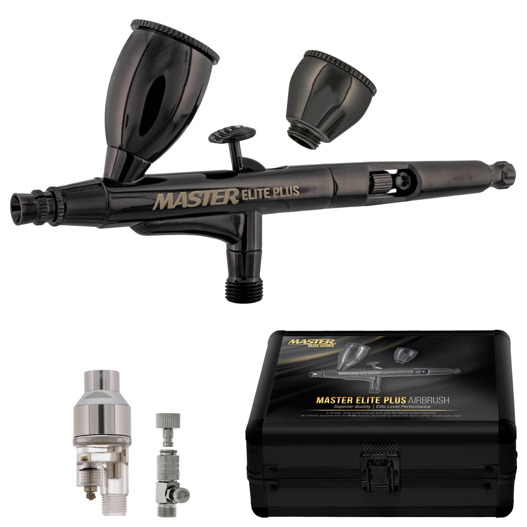 Plus Airbrush Set - Elite Level Performance Dual-Action Gravity Feed Airbrush Kit with Case, 0.3mm Tip, 2 Cups, Filter - Auto, Art, Hobby