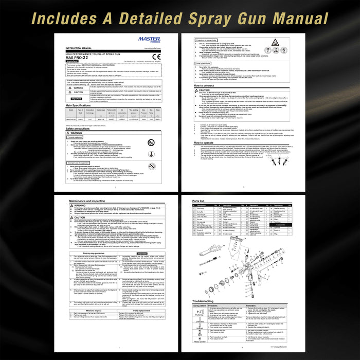 High-Performance PRO-22 Series HVLP Touch Up Spray Gun with 1.2mm Tip and Air Pressure Regulator Gauge - Detail Paint Sprayer, Panel Repairs