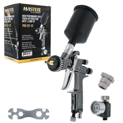 Performance PRO-22 HVLP Air Spray Paint Gun with 1.0mm Tip, 150ml Cup, Air Pressure Regulator Gauge - Air Paint Sprayer Gun for Cars, Painting Base &
