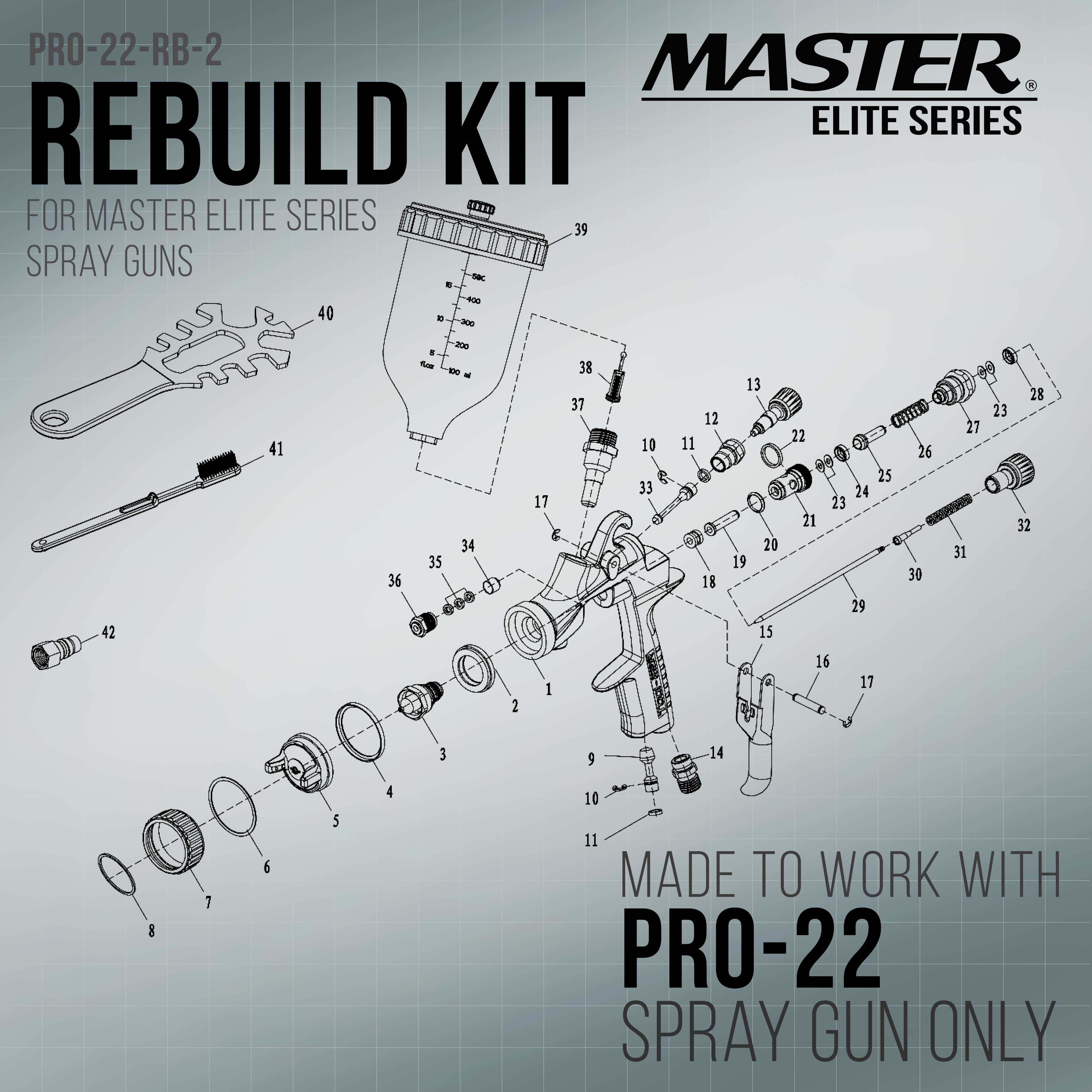 HVLP Touch-Up Spray Gun Rebuild Kit #2 - For Repair Pro 22 HVLP