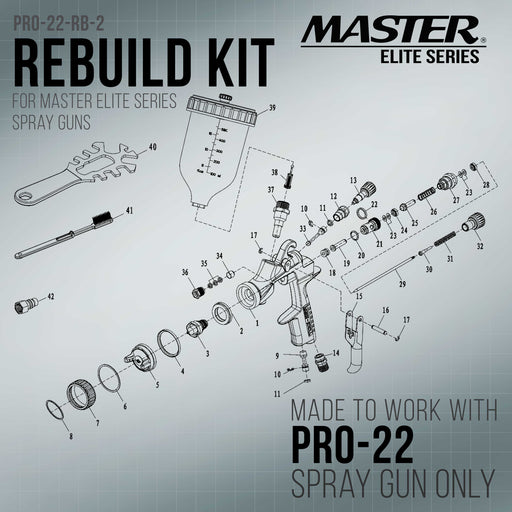 HVLP Spray Gun Fan Pattern Air Control Assembly, Rebuild Kit #2 - Adjusting Knob, Rod and Seals - For PRO-22 HVLP Spray Guns