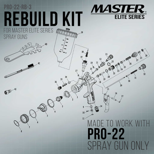 PRO-22 Series HVLP Spray Gun Airflow Control Assembly, Rebuild Kit #3 - Air Adjusting Knob, Rod and Seals - For PRO-22 HVLP Spray Guns
