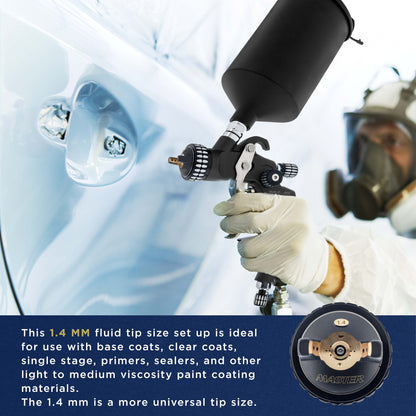 High Performance PRO-33 HVLP Paint Sprayer Gun with 1.4mm Tip, 1L Cup, Regulator Gauge, MPS Adapter