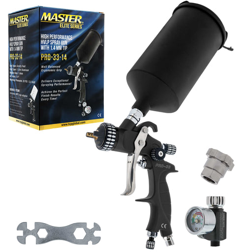 High-Performance PRO-33 Series HVLP Spray Gun with 1.4mm Tip and Air Pressure Regulator Gauge, MPS Cup Adapter