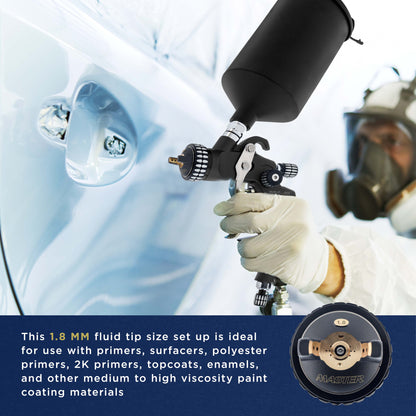 High Performance PRO-33 HVLP Paint Sprayer Gun with 1.8mm Tip, 1L Cup, Regulator Gauge, MPS Adapter