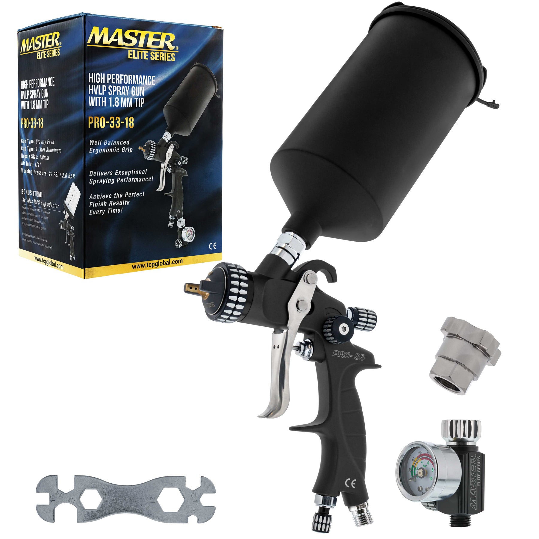 High Performance HVLP Spray Gun Kit, Fluid Tip Sets & Regulator