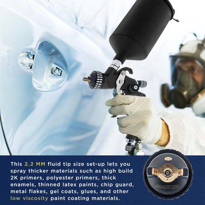 High Performance PRO-33 HVLP Paint Sprayer Gun with 2.0mm Tip, 1L Cup, Regulator Gauge, MPS Adapter
