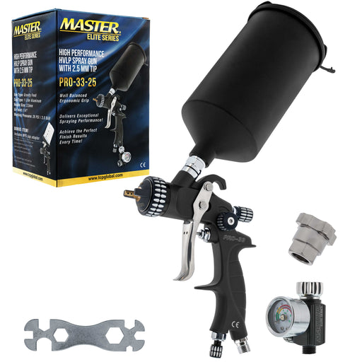 High-Performance PRO-33 Series HVLP Spray Gun with 2.5mm Tip, Air Pressure Regulator, MPS Cup Adapter