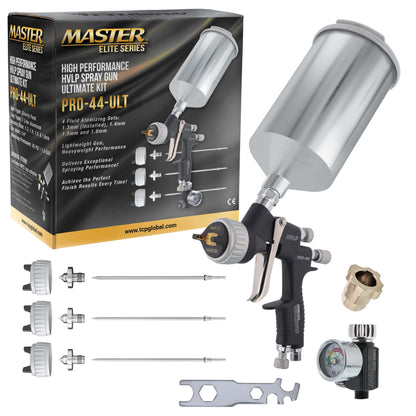 Performance PRO-44 HVLP Spray Gun Ultimate Kit with 4 Fluid Tips 1.3, 1.4, 1.5 & 1.8mm - Automotive Spray Paint Gun for Painting Basecoats
