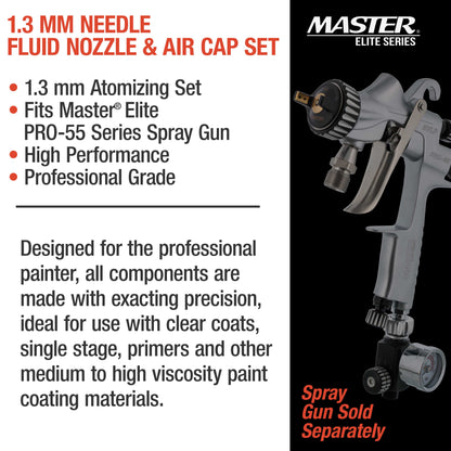 1.3 mm Needle, Fluid Nozzle and Air Cap Set Only - For PRO-55 HVLP Spray Gun - for Automotive Primers, Topcoats, Clearcoats