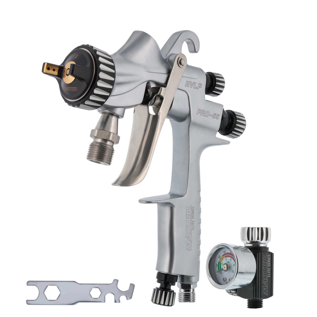 PRO-55 HVLP Automotive Spray Paint Gun with 1.2mm Tip - Pressure Feed Spray Gun for Painting Car Basecoats, Clearcoats, Industrial Coatings & Woodworking Coatings - Superior Atomization