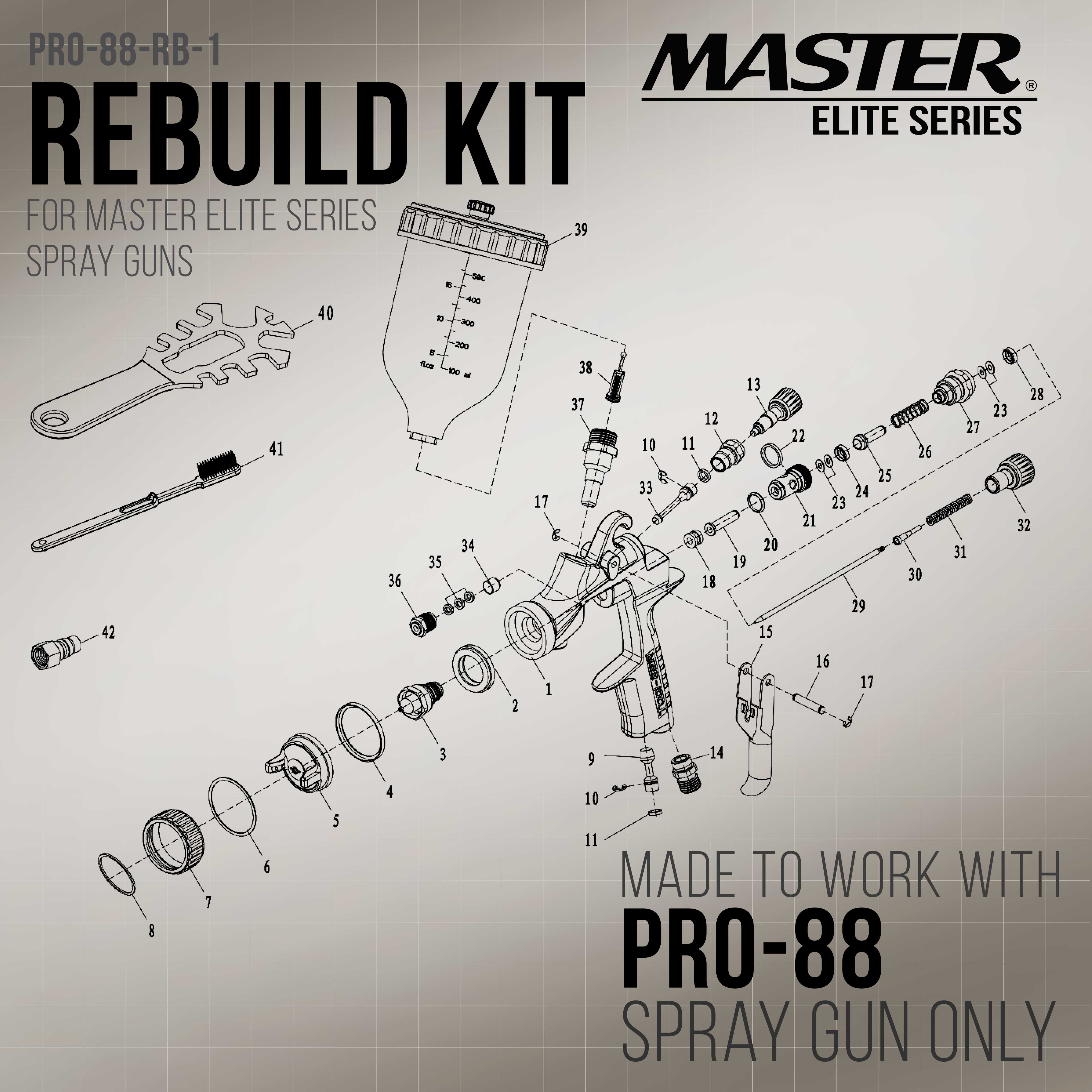 HVLP Spray Gun Rebuild Kit #1 - Spray Head Parts, Seals, Baffle