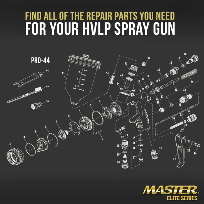 PRO-44 Series HVLP Spray Gun Airflow Control Assembly, Rebuild Kit #3 - Cheater Valve Air Adjusting Knob, Valve Rod & Seals for PRO-44 HVLP Spray Gun