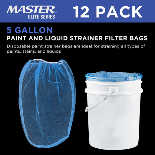 Master Elite 5 Gallon Paint & Liquid Strainer Filter Bag with Pure Blue Fine Nylon Mesh, Pack of 12 - Used in 5 Gallon Buckets