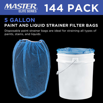 5 Gallon Paint & Liquid Strainer Filter Bag with Pure Blue Fine Nylon Mesh, Pack of 144 - Used in 5 Gallon Buckets