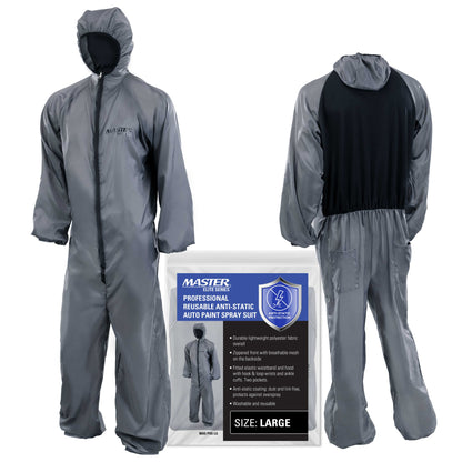 Reusable Anti-Static Automotive Paint Suit (Large) - Breathable Protective Auto Spray Paint Coveralls with Hood & Mesh Back - Polyester